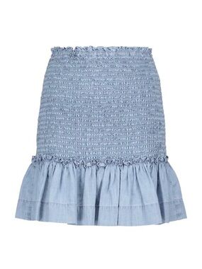 Veronica Beard Aloya Smocked Chambray Mini Skirt Blue Ruffle Size 0